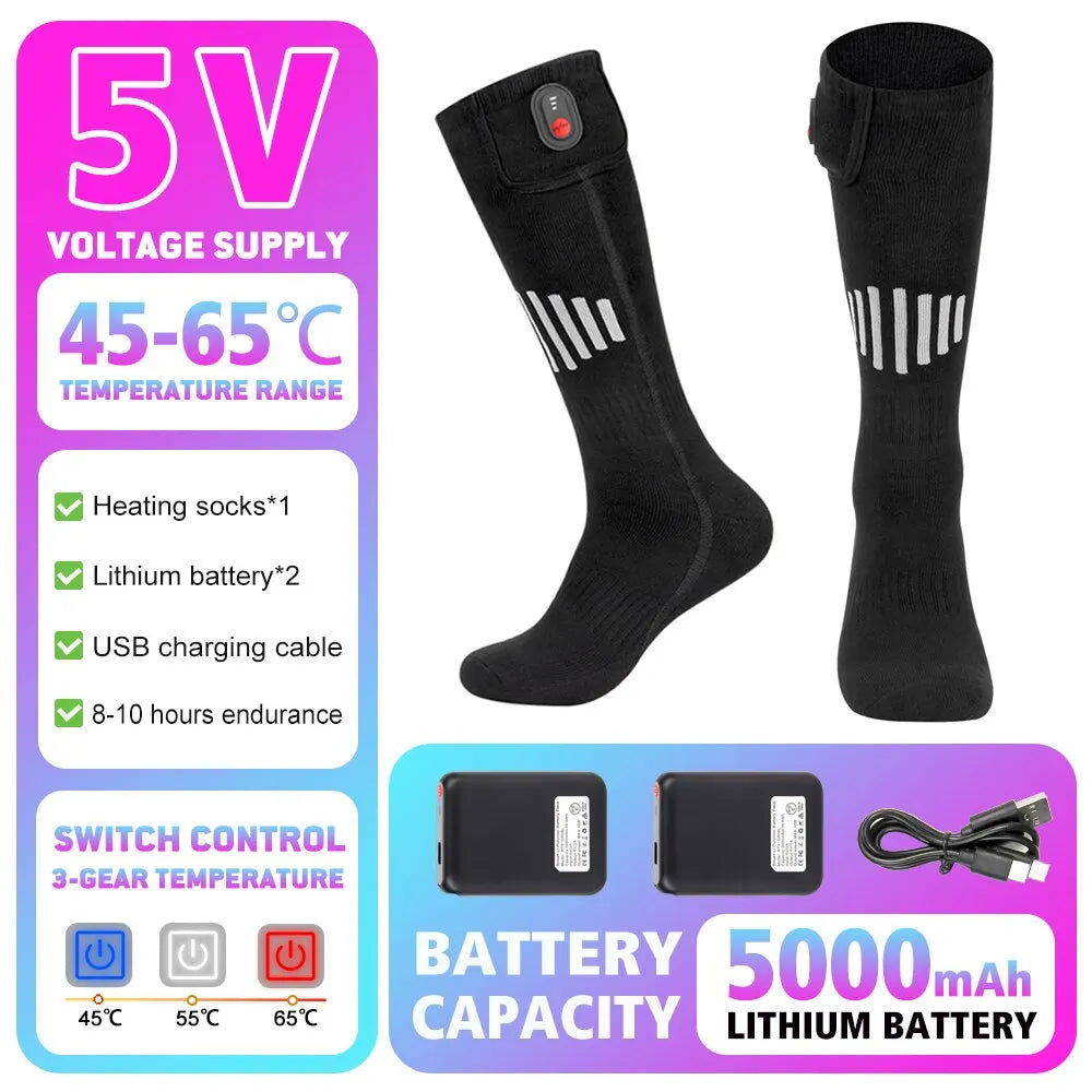 Heated Socks Winter Warm Snowmobile Skiing Heated Socks Rechargeable Outdoor Sport Thermal Heated Foot Warmer Ski Sports