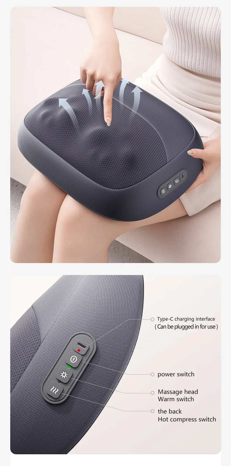 Neck Massage Pillow Shoulder Neck Massager Full Body Warming Kneading Home Car Waist Cushion Gift