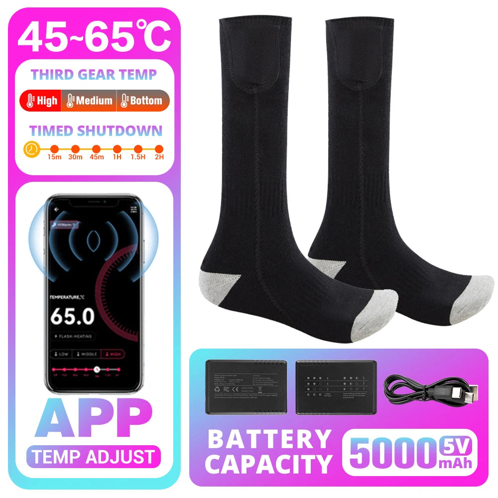 Heated Socks Winter Warm Snowmobile Skiing Heated Socks Rechargeable Outdoor Sport Thermal Heated Foot Warmer Ski Sports