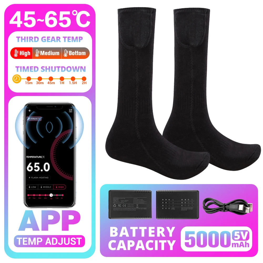 Heated Socks Winter Warm Snowmobile Skiing Heated Socks Rechargeable Outdoor Sport Thermal Heated Foot Warmer Ski Sports
