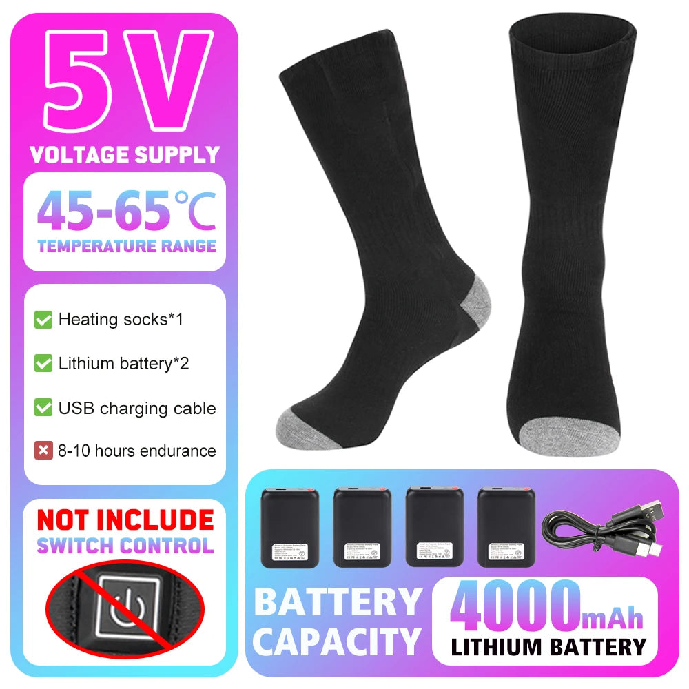 Heated Socks Winter Warm Snowmobile Skiing Heated Socks Rechargeable Outdoor Sport Thermal Heated Foot Warmer Ski Sports