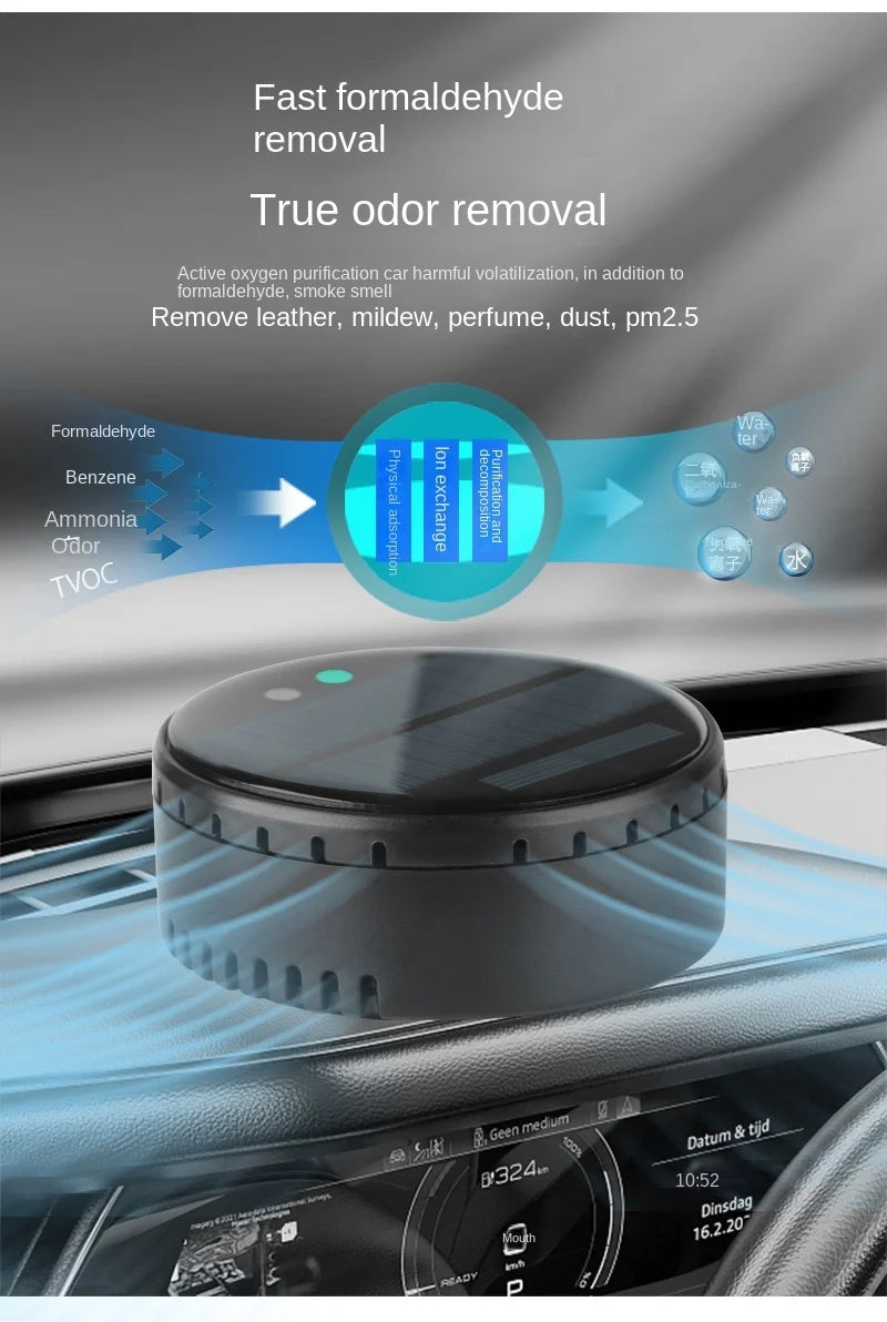 Solar Powered Car Air Purifier Ozone And Negative Ion Eliminate Odors Smoke Formaldehyde For Car Home Office And Travel