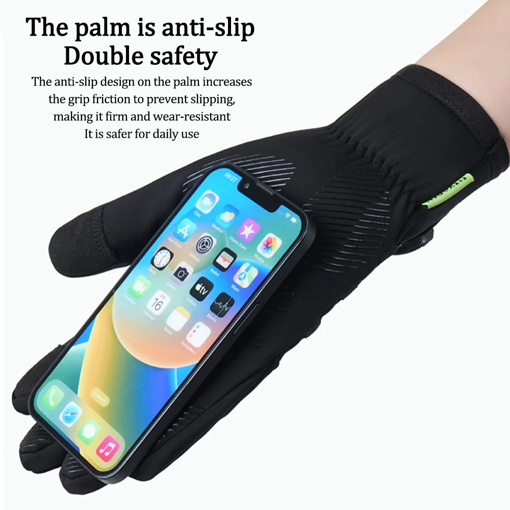 NEWBOLER Winter Cycling Gloves Warm Fleece Windproof Full Finger Gloves Touch Screen Anti-slip Adjustable Buckle Men Bike Gloves