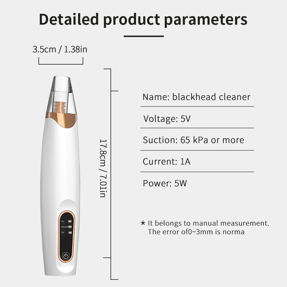 Electric Vacuum Suction Blackhead Remover Rechargeable 3 Gears Facial Pore Cleaner Comedone Spot Acne Pimple Blackhead Extractor