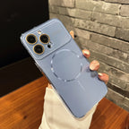 Luxury Large Window For Magsafe Case For iPhone 17 16 15 14 Pro Max Plating Magnectic Wireless Charging Glass Lens Protect Cover