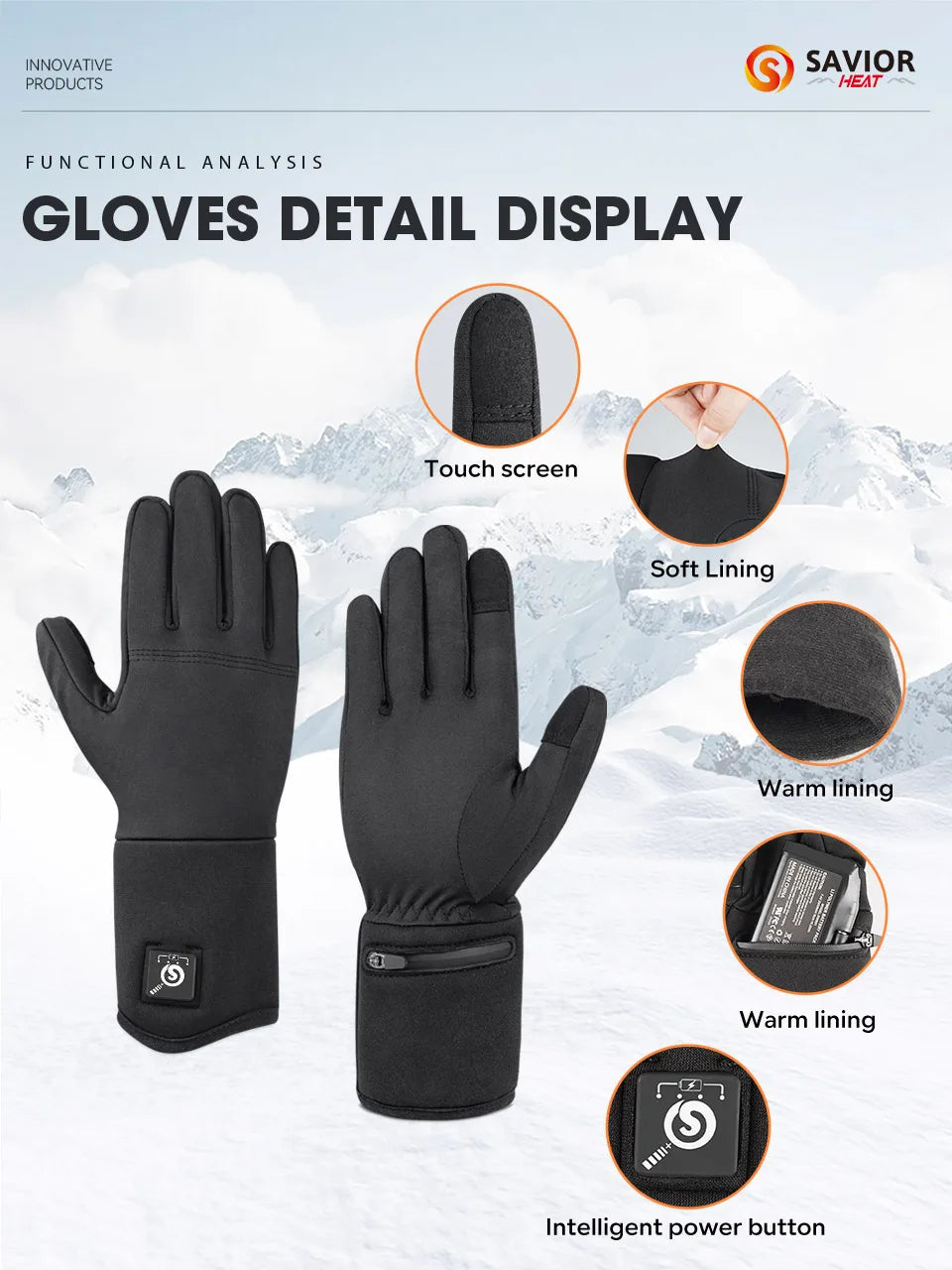 Savior Heat Electric Heated Glove Liners for Men Women Rechargeable Battery Heating Riding Ski Snowboarding  Cycling Thin Gloves