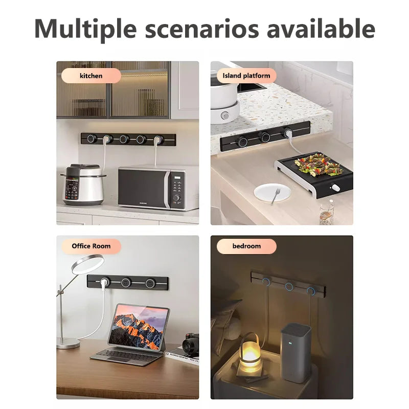Wall Power Rail Socket – Kitchen Aluminum Expansion Socket 40cm / 50cm | Built-in Countertop Power Strip with Multiple Slots