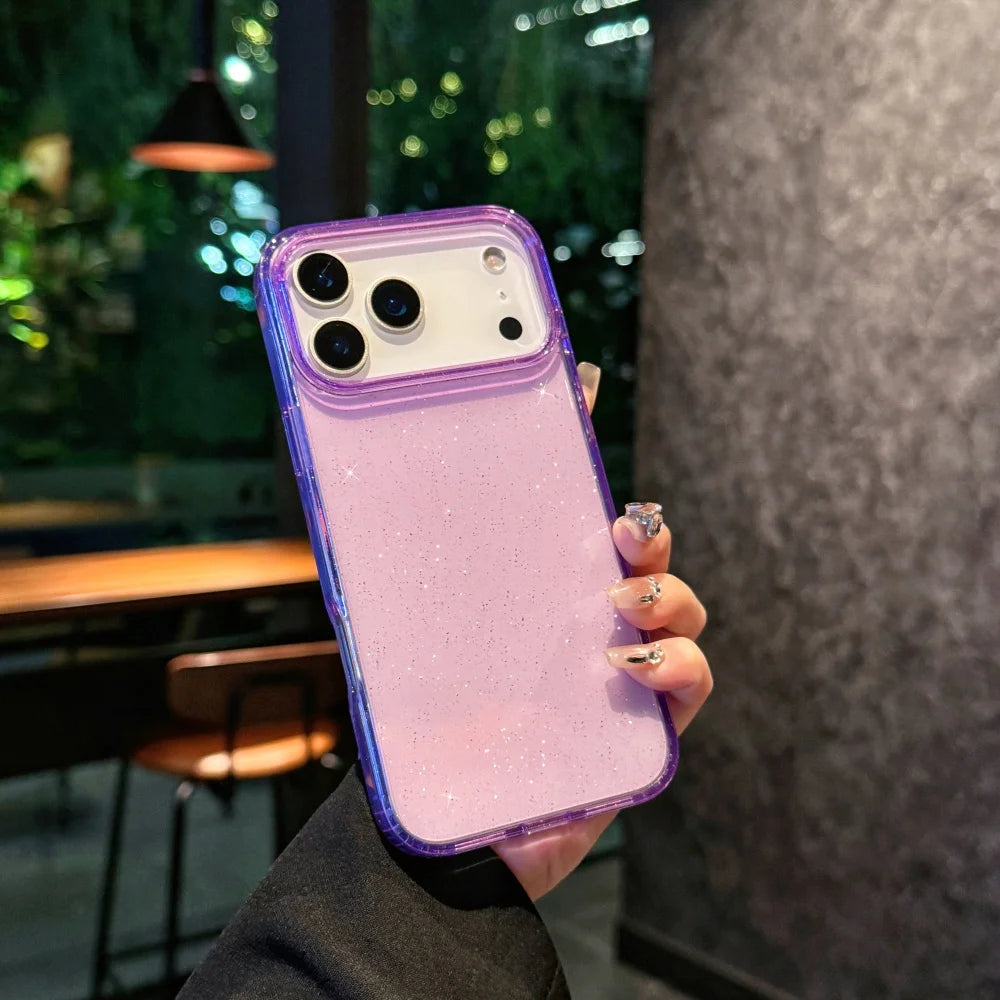 Transparent Glitter Protective Case for iPhone 17 | Sparkly Shockproof Cover in Black & Purple