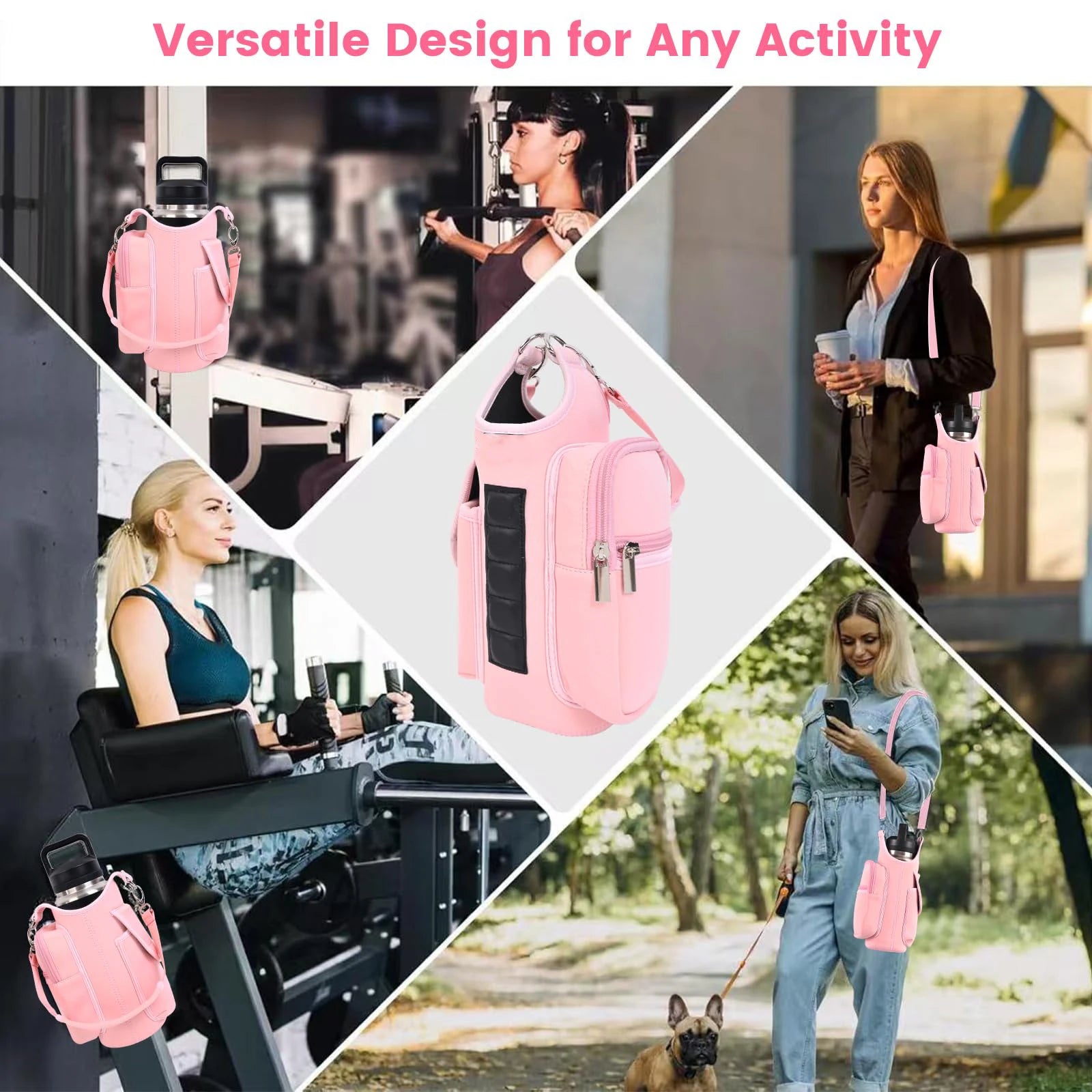 Magnetic Gym Bag Water Bottle Carrier with Adjustable Shoulder Strap | 40oz Bottle Pouch Sling Holder