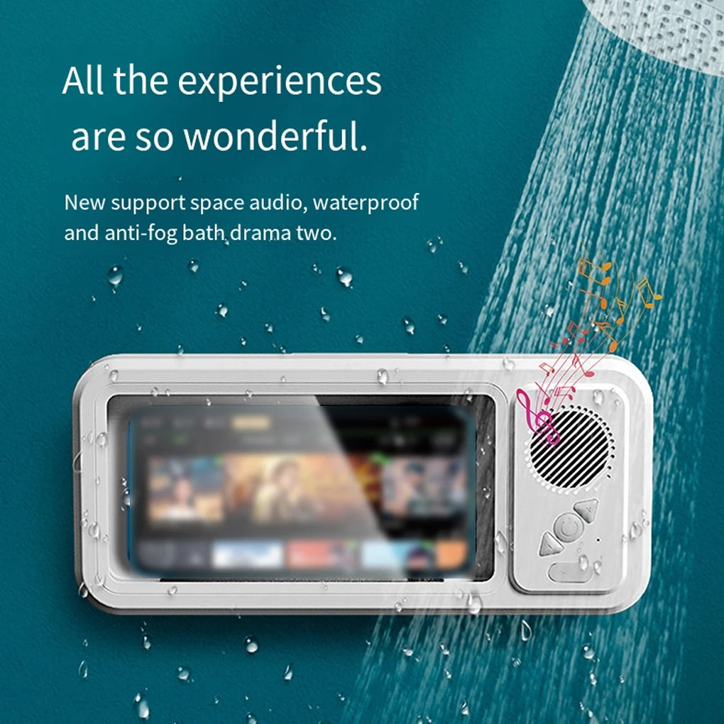 Waterproof Shower Phone Holder with Bluetooth Speaker – 360° Rotation Anti-Fog Wall Mount for 4–6.9” Phones 2025