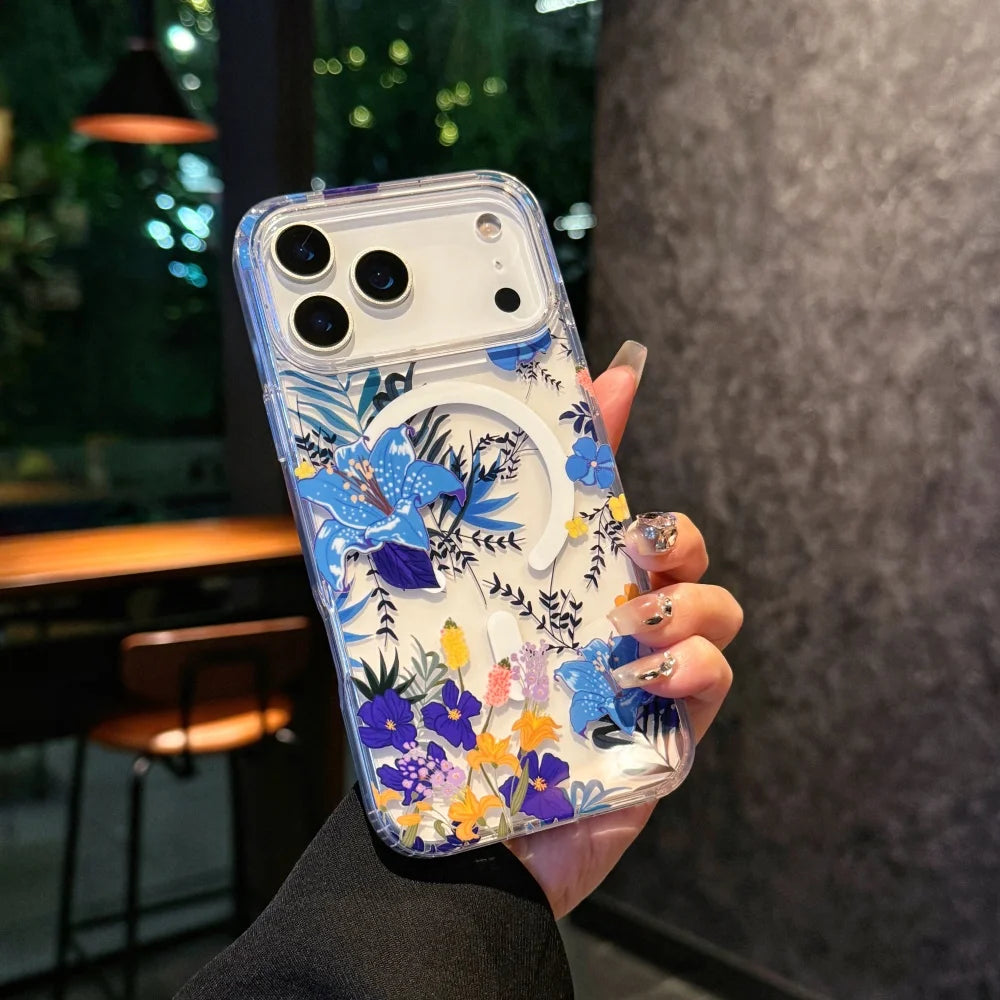 Watercolor Transparent Flower Case for iPhone 17 Series | Magnetic Colorful Daisy Design Protective Cover