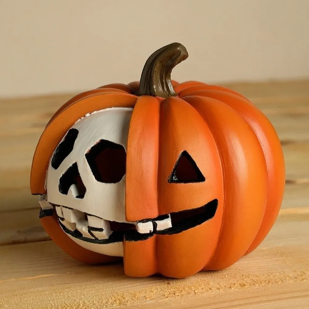 Resin Halloween Pumpkin Figurine Scary Realistic Pumpkin Skeleton Statue Orange Mini Halloween Ornaments Halloween Party