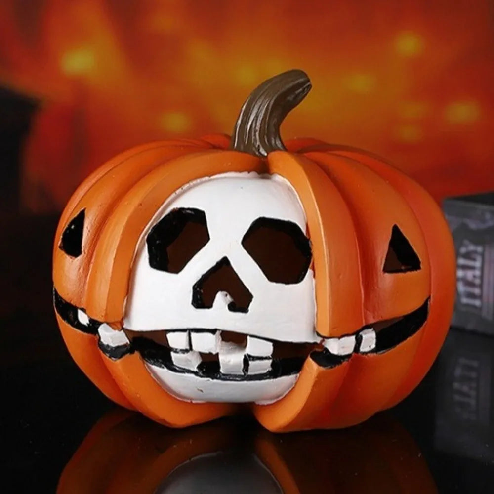 Resin Halloween Pumpkin Figurine Scary Realistic Pumpkin Skeleton Statue Orange Mini Halloween Ornaments Halloween Party