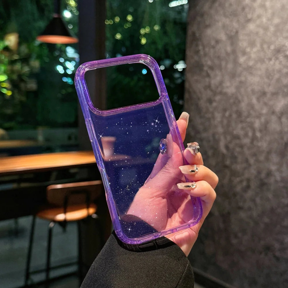 Transparent Glitter Protective Case for iPhone 17 | Sparkly Shockproof Cover in Black & Purple