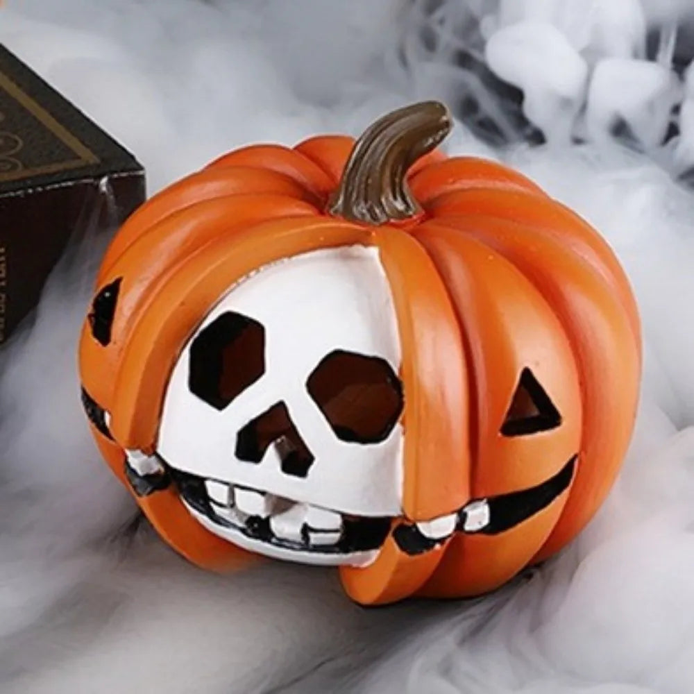Resin Halloween Pumpkin Figurine Scary Realistic Pumpkin Skeleton Statue Orange Mini Halloween Ornaments Halloween Party