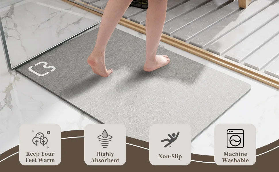 Diatomite Stone Bath Mat Diatomaceous Earth Bath Mat Rug Super Absorbent Non Slip 3.5MM Thickness Bathroom Mat Floor Bathtub Rug