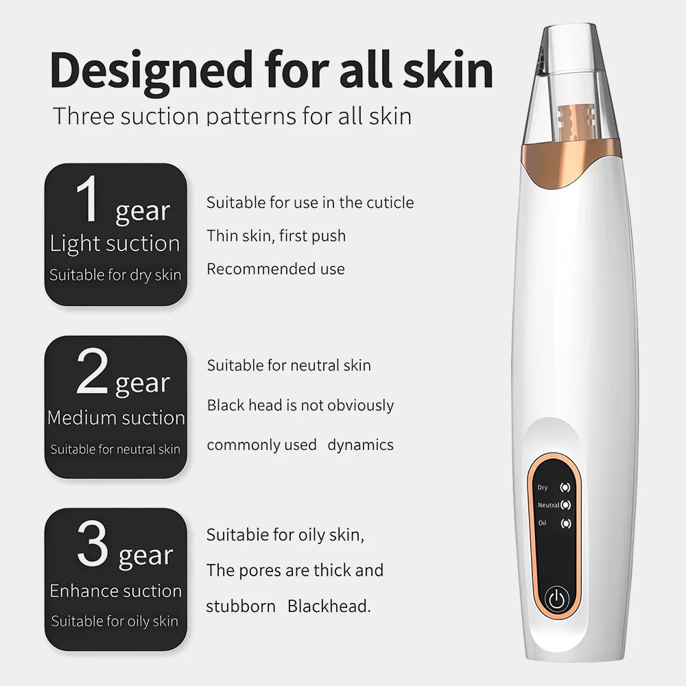 Electric Vacuum Suction Blackhead Remover Rechargeable 3 Gears Facial Pore Cleaner Comedone Spot Acne Pimple Blackhead Extractor