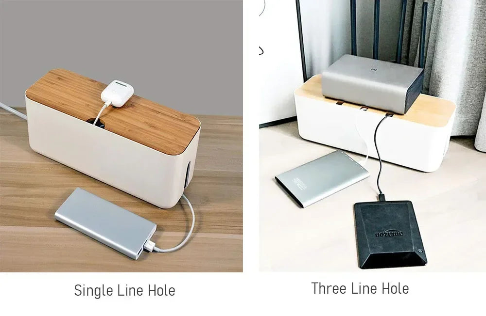 Large Wire Organizer Cable Management Box for Extension Cord Power Stripe Surge Protector with Wooden Lid for Cable Organisers