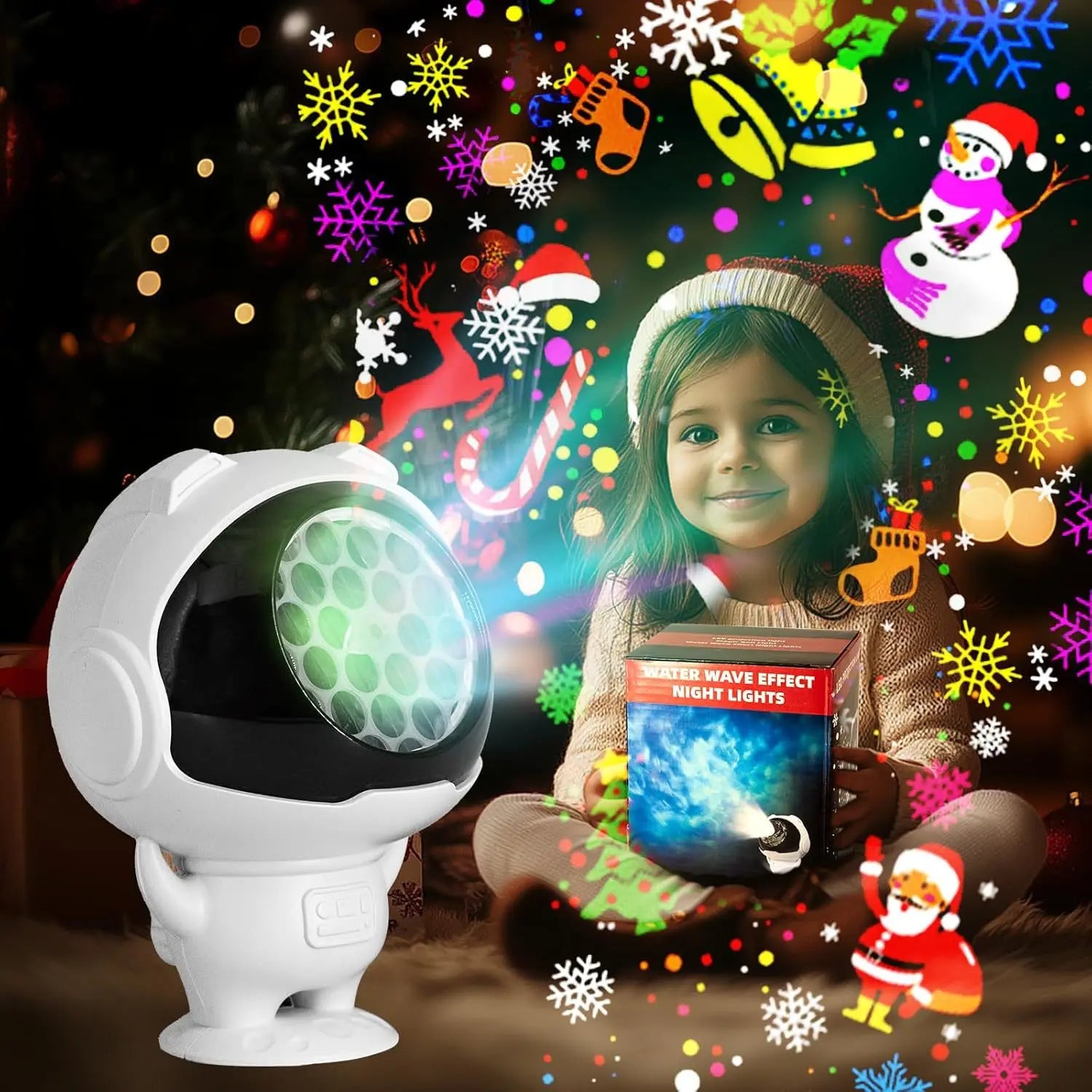 16-pattern Astronaut Christmas Pattern Light, 5V Snowflake Halloween Projection Light, Decorative Christmas Spotlight