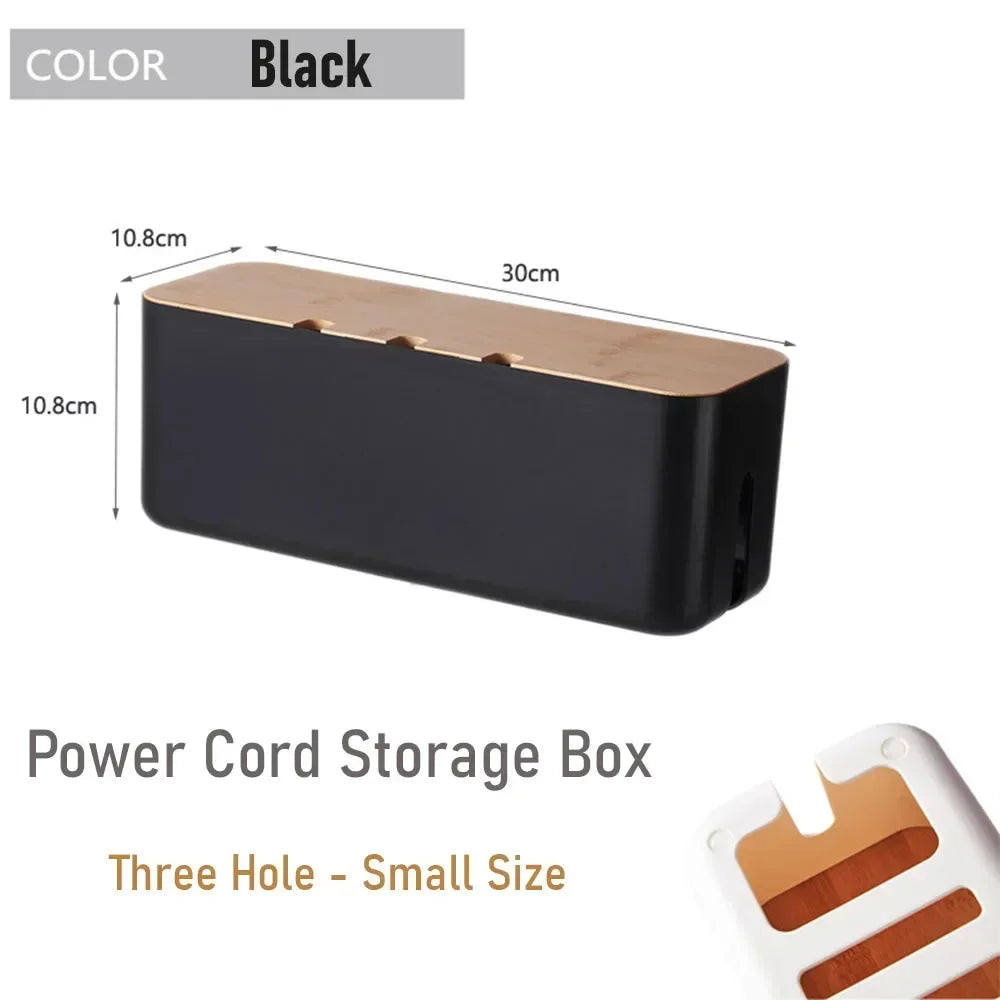 Large Wire Organizer Cable Management Box for Extension Cord Power Stripe Surge Protector with Wooden Lid for Cable Organisers