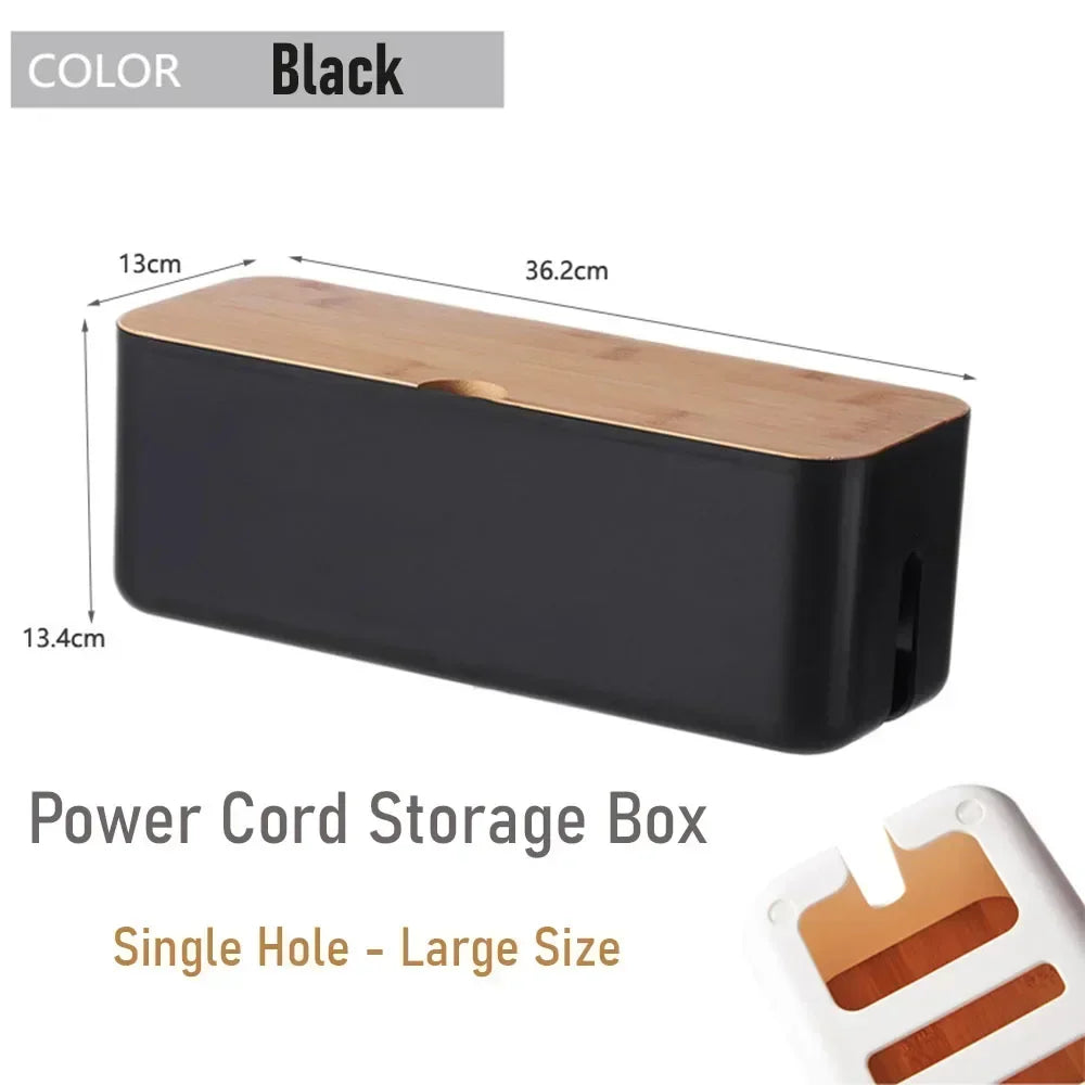 Large Wire Organizer Cable Management Box for Extension Cord Power Stripe Surge Protector with Wooden Lid for Cable Organisers