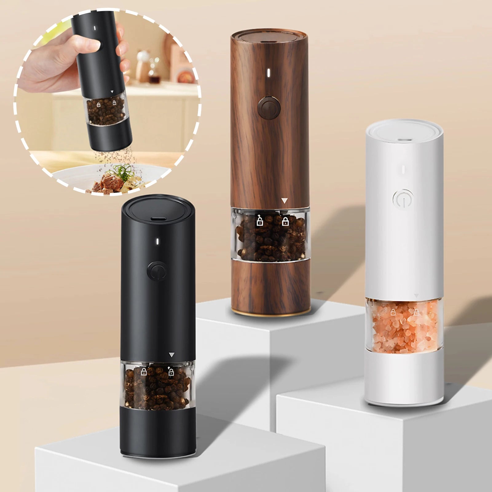 Electric Pepper Grinder With Light ,Adjustables Coarseness Pepper Grinding Bottle,Rechargeable Spice Grinder,Kitchen Accessories