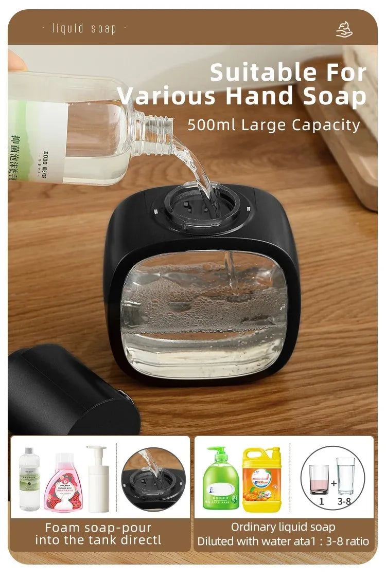 New Wall Mounted Automatic Soap Dispenser Foam Smart Hand Washing Machine 500ml Liquid Rechargeable Bathroom Induction Sensor.