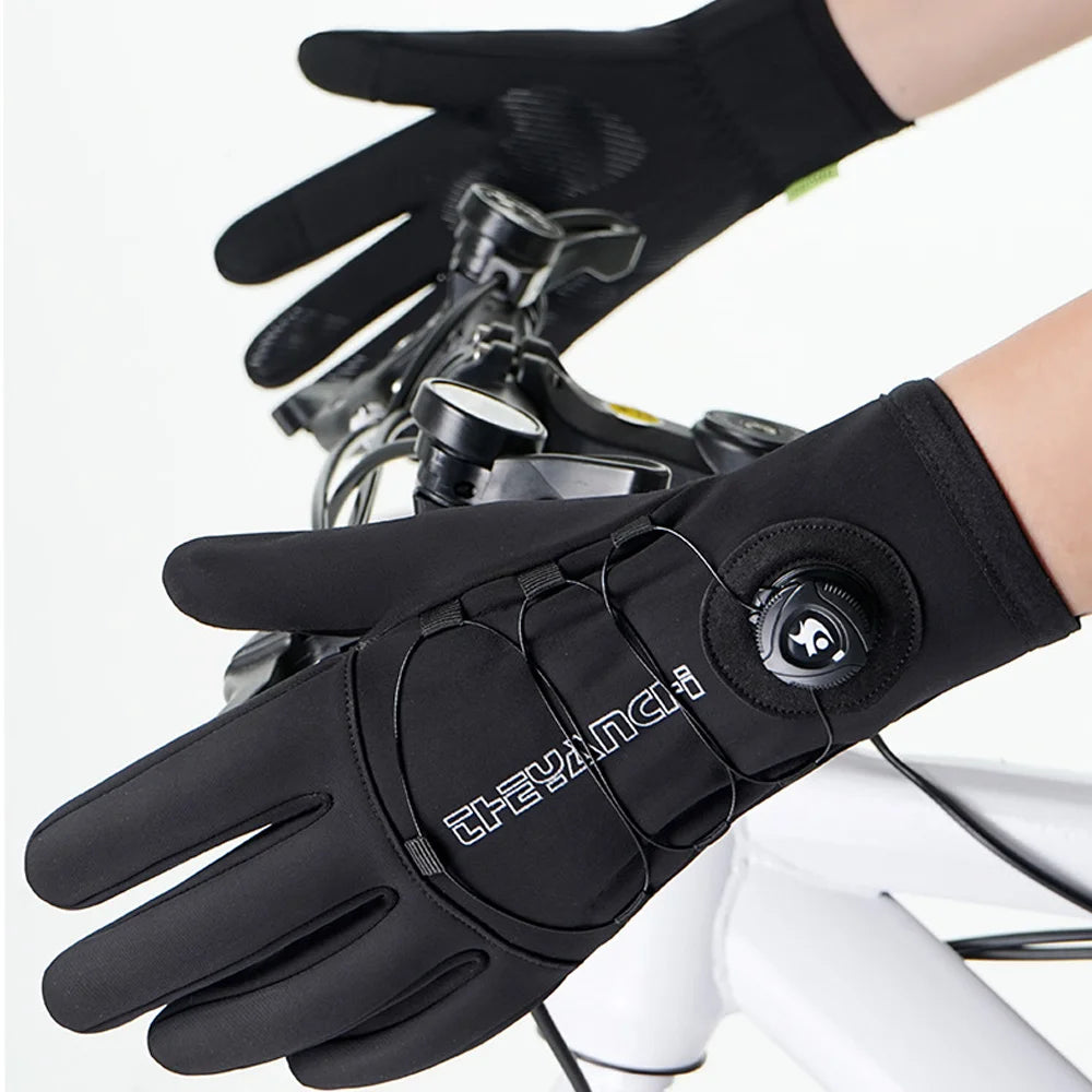 NEWBOLER Winter Cycling Gloves Warm Fleece Windproof Full Finger Gloves Touch Screen Anti-slip Adjustable Buckle Men Bike Gloves