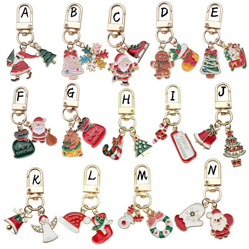 Alloy oil-dripping Santa Claus pendant, bell, Christmas tree keychain, Christmas gift, snowflake pendant, bag pendant