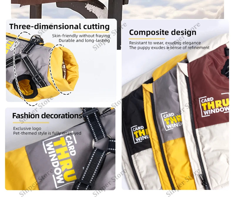 Dog Coat for Small Dogs Waterproof Dog Winter Jacket with Harness Puppy Cold Weather Coats Reflective Pet Vest with ZipperFleece