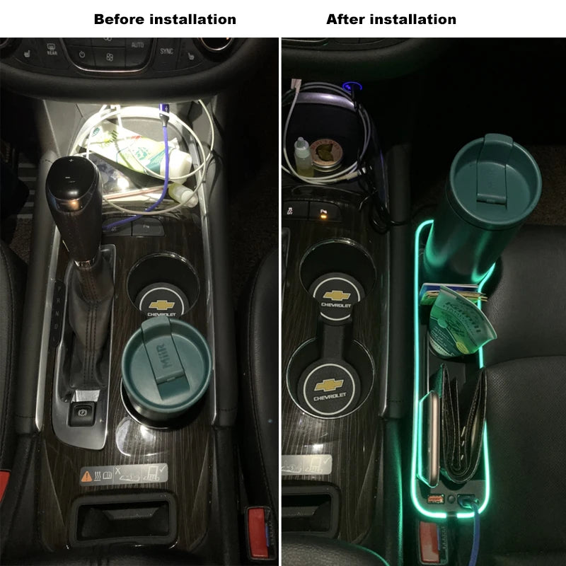 LED Car Seat Crevice Storage Box Car Organizer Seat Gap Filler Cup Holder With 2 USB Charger Stowing Tidying Car Accessories