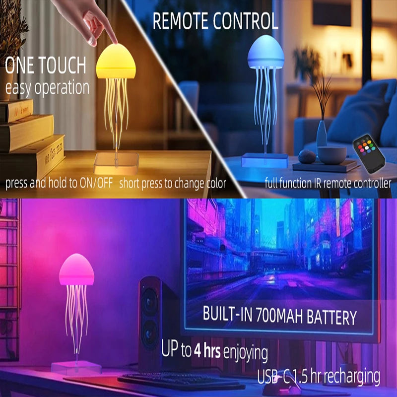 LED Jellyfish Lamp with 9 Tentacles | Remote Control, 2 Modes, Gradient Light Effects & Long Battery Life Night Light