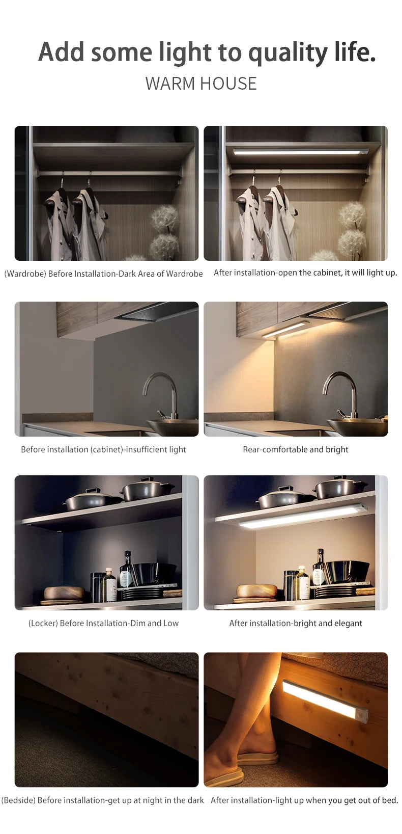 LED Night Light Motion Sensor Wireless USB Cabinet Night Light Wardrobe Lamp For Kitchen Cabinet Bedroom Wardrobe 20/30/40/60CM