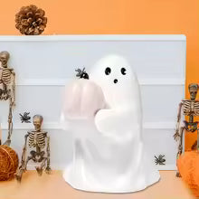 Mini Cute Ghost Pumpkin Statue – Resin Halloween Figurine Home Decor