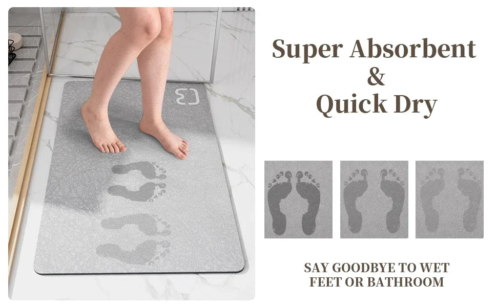Diatomite Stone Bath Mat Diatomaceous Earth Bath Mat Rug Super Absorbent Non Slip 3.5MM Thickness Bathroom Mat Floor Bathtub Rug