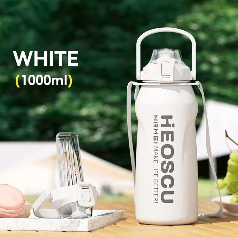 2L Stainless Steel Thermal Water Bottle – Large Vacuum Flask with Straw for Hot & Cold Drinks, Travel & Outdoor Sports
