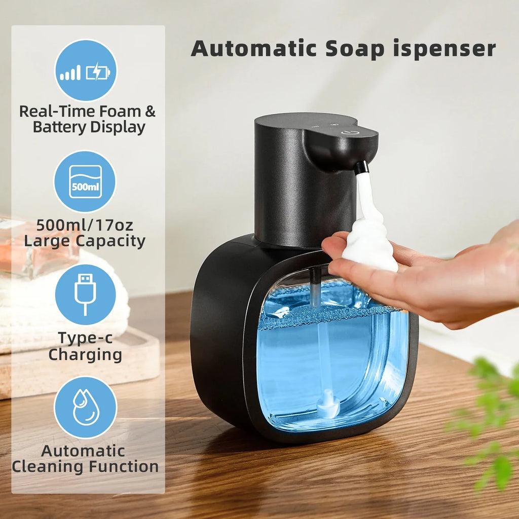 New Wall Mounted Automatic Soap Dispenser Foam Smart Hand Washing Machine 500ml Liquid Rechargeable Bathroom Induction Sensor.