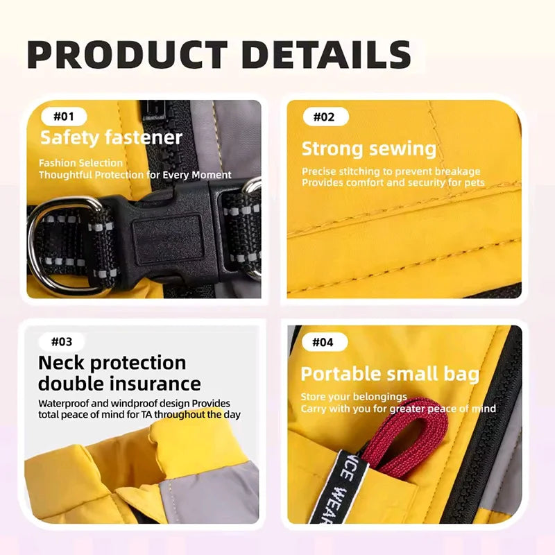 Dog Coat for Small Dogs Waterproof Dog Winter Jacket with Harness Puppy Cold Weather Coats Reflective Pet Vest with ZipperFleece