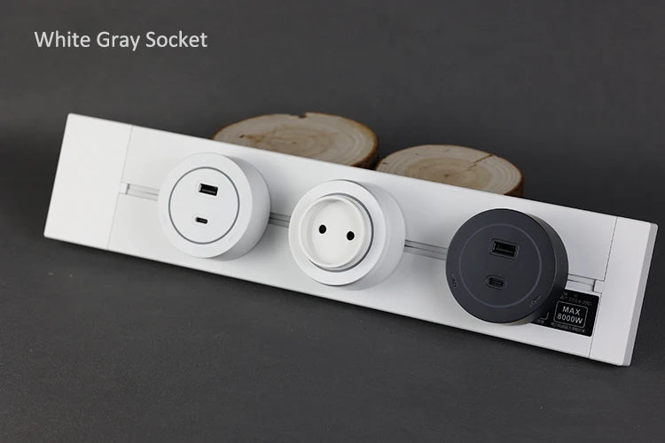 Track Socket Kitchen Wall Outlet with USB | FR/EU/US/UK Universal Standard Round Removable Adapter Plug – White
