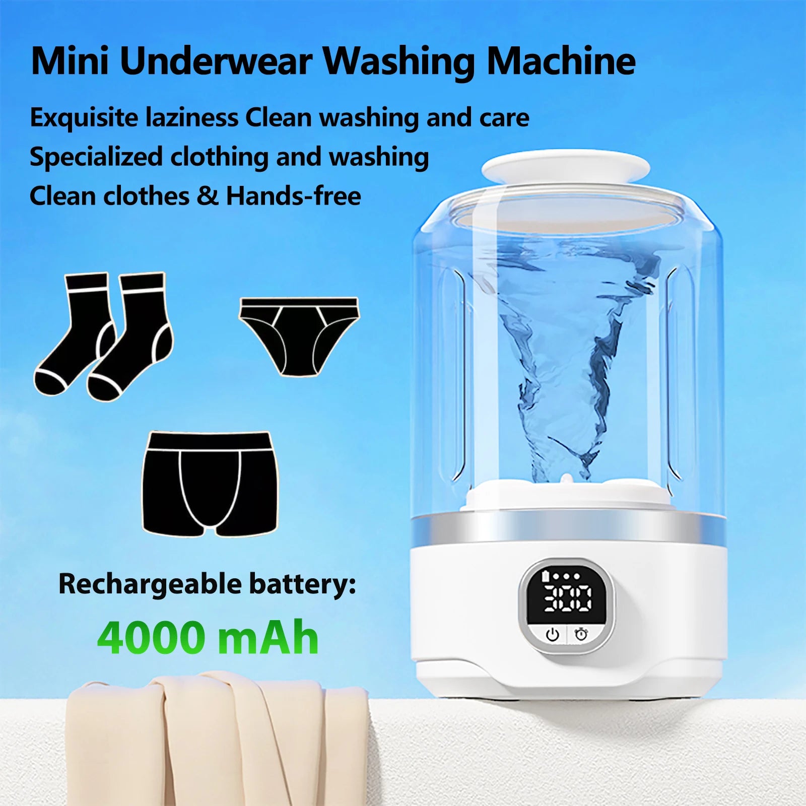 4000mAh Battery Fully Automatic Mini Portable Washing Machine which can wash underwear socks suitable for business tripsoutdoor