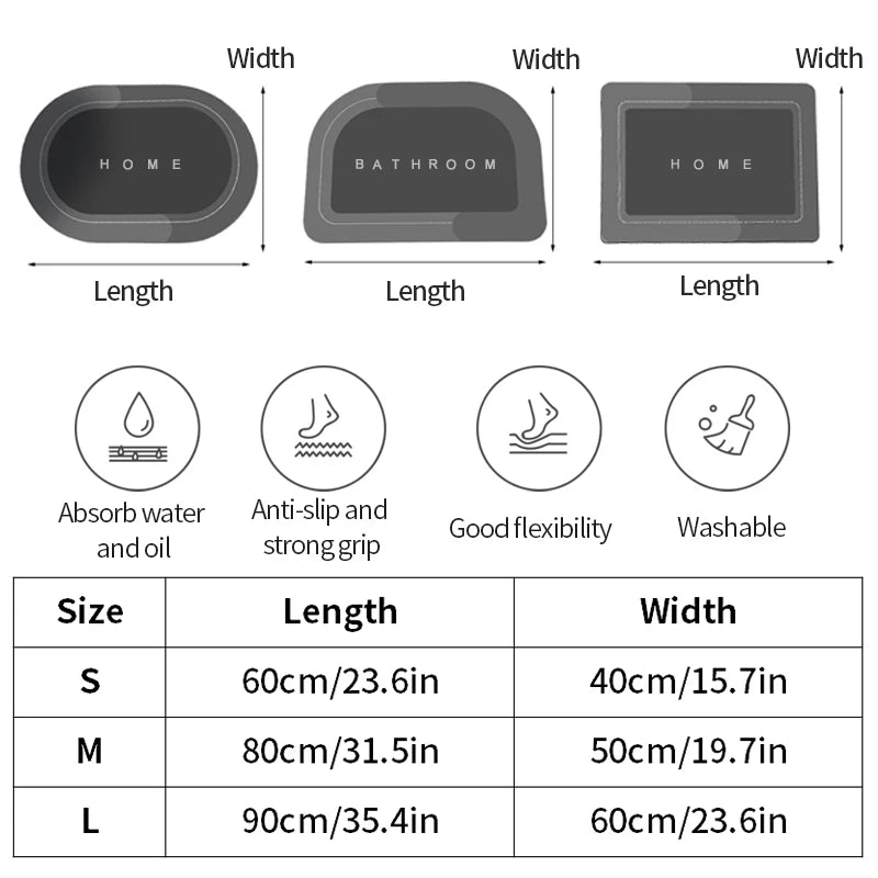 Diatomite Stone Bath Mat Diatomaceous Earth Bath Mat Rug Super Absorbent Non Slip 3.5MM Thickness Bathroom Mat Floor Bathtub Rug