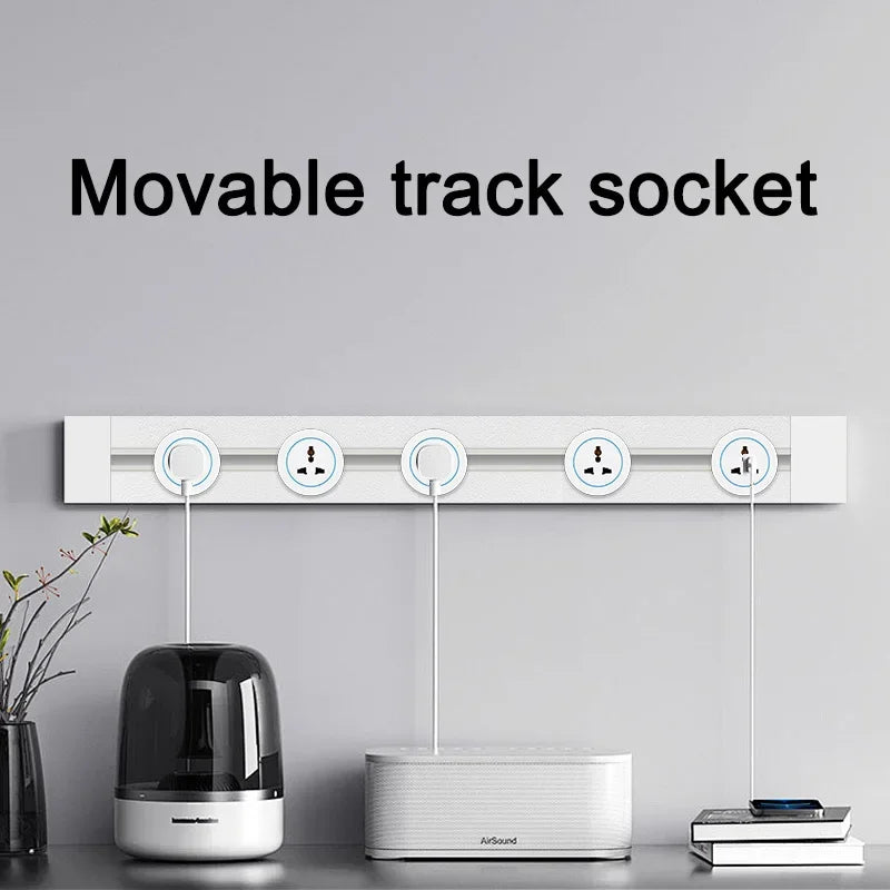 Track Socket Kitchen Wall Outlet with USB | FR/EU/US/UK Universal Standard Round Removable Adapter Plug – White