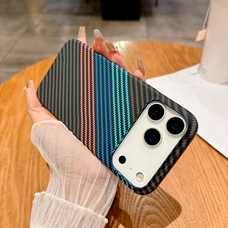 Luxury Carbon Fiber Mag Safe Case for iPhone 17 Series | Solid Color Wireless Charging Air Bumper Back Cover