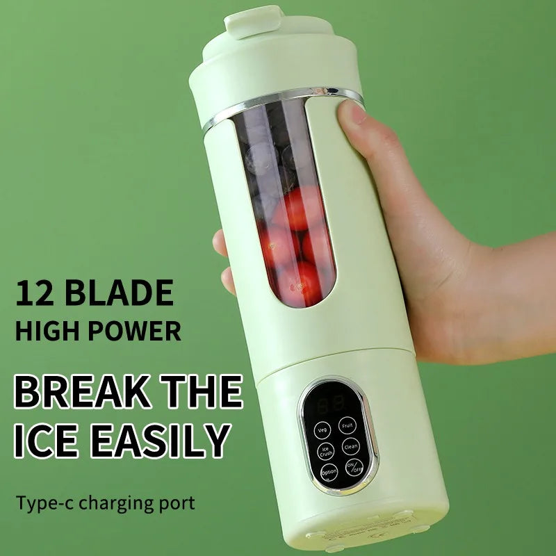 New 530ml Portable Juicer Wireless USB Charging Mini Juicer Crushed Ice Electric Juicing 12 Blade Fresh Juice Blender