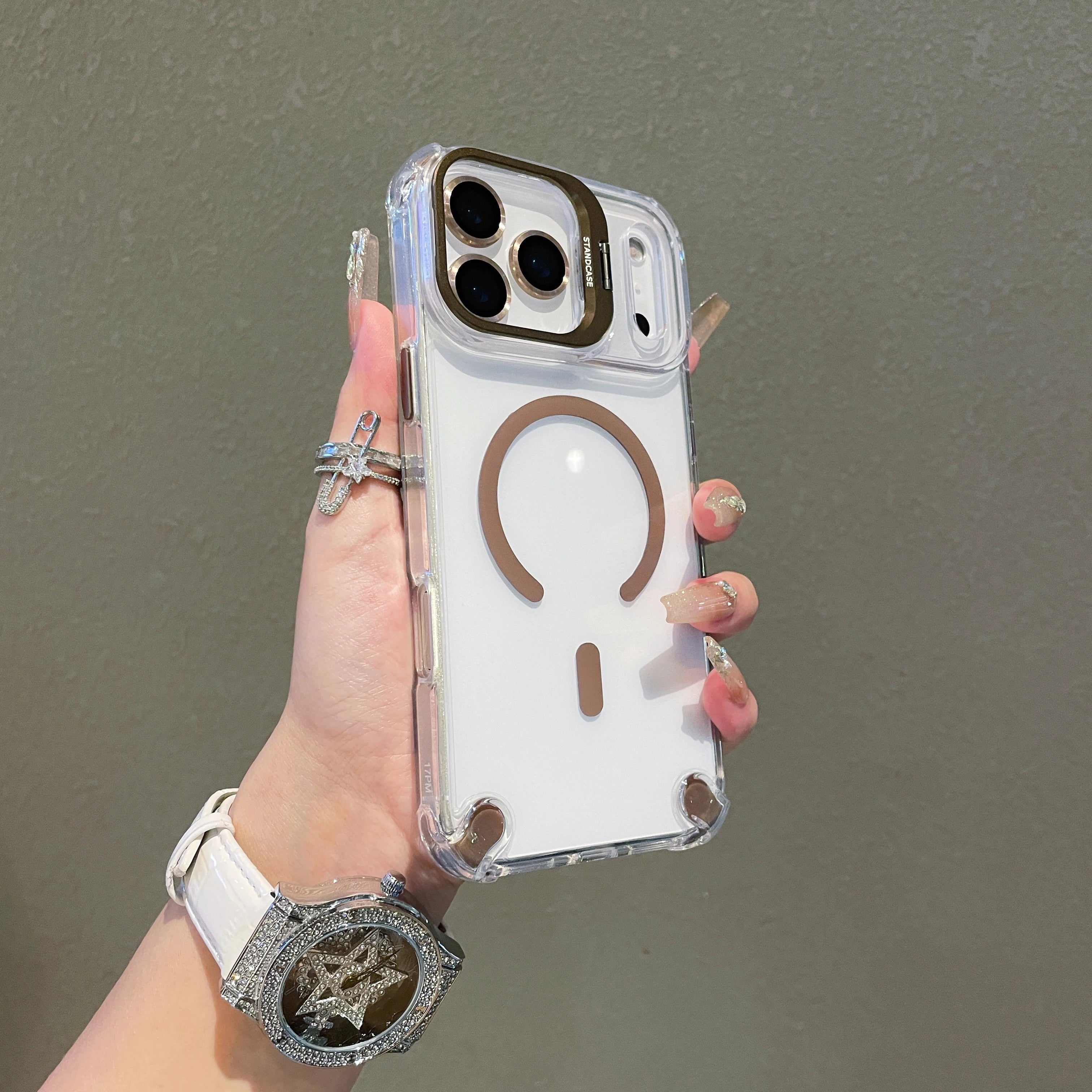 Transparent Magnetic Case with Metal Lens Holder for iPhone 17 Series | Shockproof Airbag MagSafe Cover