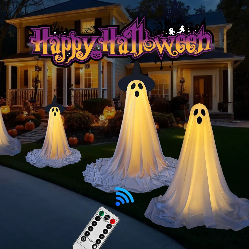 Halloween Decoration LED String Lights Luminous Ghost Decoration Horror Props Garden Yard Decoration Scary White Standing Ghost