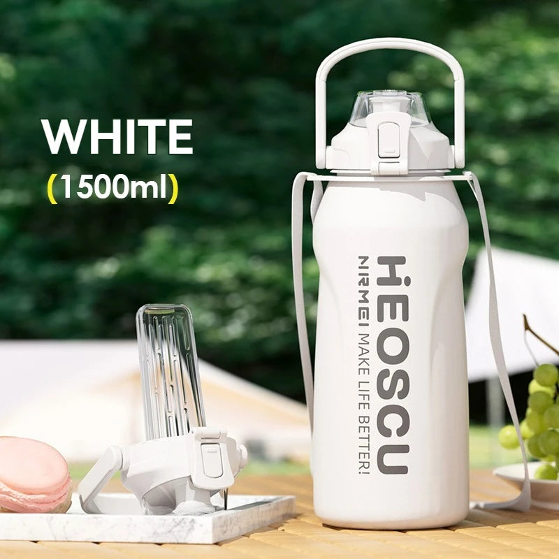 2L Stainless Steel Thermal Water Bottle – Large Vacuum Flask with Straw for Hot & Cold Drinks, Travel & Outdoor Sports