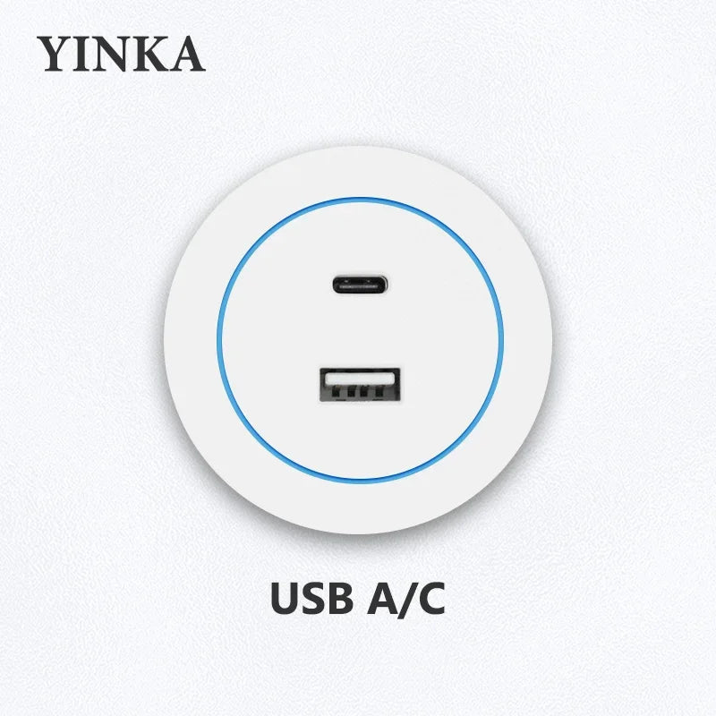 Track Socket Kitchen Wall Outlet with USB | FR/EU/US/UK Universal Standard Round Removable Adapter Plug – White