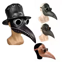 Halloween Plague Doctor Mask & Cloak Costume – Hooded Black Robe Set for Adults & Kids