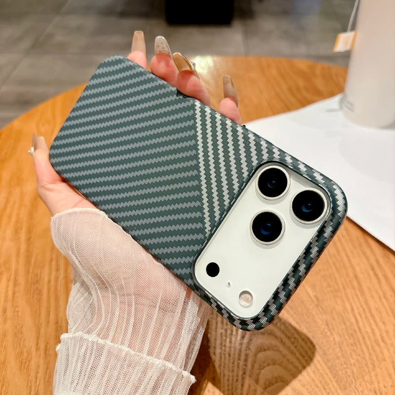 Luxury Carbon Fiber Mag Safe Case for iPhone 17 Series | Solid Color Wireless Charging Air Bumper Back Cover
